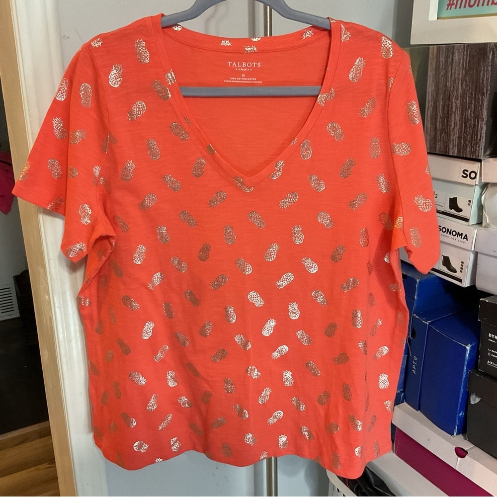 Talbots Pineapple Coral T-Shirt Size 1X
